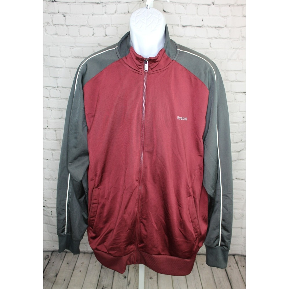 Vintage 90s Reebok Full Zip Middleweight Track Jacket Maroon Gray Size 2XL EUC